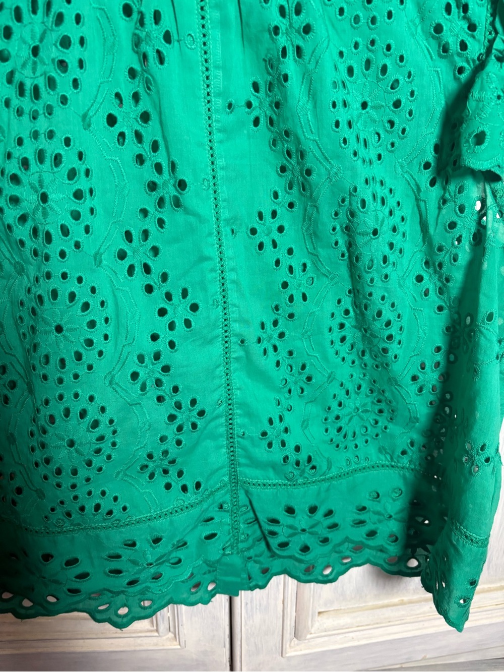 Jennifer & Grace Kelly Green Eyelet Ruffle Top High Neck Romantic Polished Chic - Picture 5 of 8
